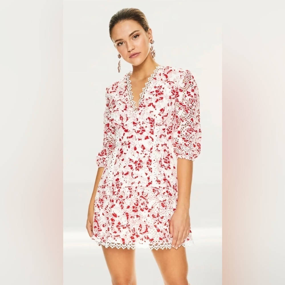 La Maison Talulah Women’s Red and White Floral Dress Size M Eyelet